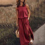 Fongt Summer New Women's Rounded Sleeveless Dress Open Multi-Colored Long