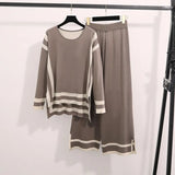Fongt Fashion Simple Splicing Loose Long-Sleeved Top High Waist Thin Leg Pants Knitted