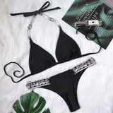 Fongt 2023 New Crystal Diamond Women's Swimsuit Plain Strap Sexy Backless Bikini