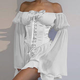 Summer New Sexy Skirt Temperament One Word Irregular Chiffon Waist Dress Girl-Outfit