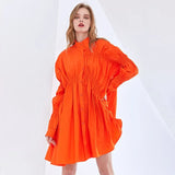 Drawstring Elegant Dress For Women Stand Collar Puff Sleeve Casual Loose Dresses Female Fashion New Spring