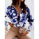 Women Print Shirts for Streetwear Single-Breasted Design Turn-down Collar Long Sleeve Autumn Straight Cardigan