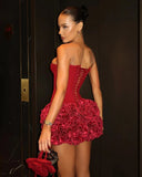 Corset Top And 3d Flower Micro Skirt Set-Outfit