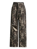 Fongt Wind Set Straight Trousers 2025 New Mid-Rise Wide Leg Hole Design Leopard-Print Jeans Women Autumn And Winter