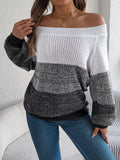 Fongt Shooting 2025 Autumn And Winter Casual Spell Shoulder Lantern Sleeve Sweater Women's Clothing