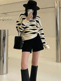 Women‘s Winter Sweater 2023 Oversize Loose Pullover Casual Korean Fashion Print Striped Knitted Pullover for Women Jumper Female-Outfit