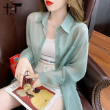 Fongt Thin Shirt Women's Spring And Autumn 2025 New Long-Sleeved Blouse Ice Silk Sunscreen Chiffon Shirt