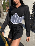 Chain Embellished Mesh Corset Top-Outfit