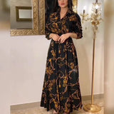 Fongt 2025 Spring And Autumn New Middle East Women's Shang French Elegant Dress Vintage Printed