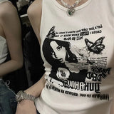Gothic Punk Printed Rib Crop Tank Top-Outfit