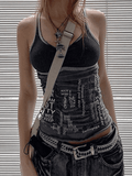 Contrast Letter Stripe Tank Top-Outfit