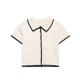 Fongt Homemade New Women's Dress Classic Short Sleeve Black Colling Colored Knitted Little Opening Shirt