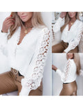 V-neck Long Lace Sleeve White Blouse Women Autumn 2023 Hollow Out Stitching Elegant Tops Vintage Lady Shirt Blusas