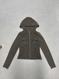 Fongt Wind Pocket Splicing Zipper Short Jacket Women's Autumn Hooded Casual New Top