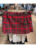Women With Adjustable One-piece Belt Buckle Plaid Printed Pleated Mini Skirts 2023 Summer Retro Female Chic Bottoms-Outfit