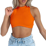 Fongt Women's New Women's Sexy Sleeveless Round Neck Rib Knit Vest Crop