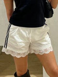 Fongt Wind Lace Lace Stripes Color Woven Shorts Women Low Waist Rope Tie-Outfit