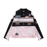 retro hot girl detachable motorcycle jacket spring and autumn loose short coat female embroidery baseball uniform-Outfit