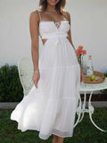 Ruched Tie-Up Strappy Maxi Dress-Outfit