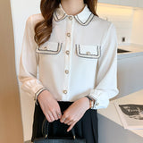 Chiffon Loose Women's Shirts New Fashion Blouses Splicing Polo Shirt Summer Casual Long Sleeve Top Korean Style Female