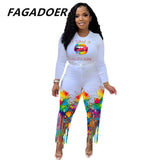 Tie Dye Casual Two Piece Set Plus Size Shorts Set Women Long Sleeve Crop Top Tassel Shorts Sport Traeksuits