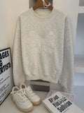 Round Neck Embroidered Bow Pullover Sweatshirt-Outfit