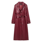 Fongt Explosion Women's Autumn/Winter New Overneck With Long Imitation Leather Wind Coat