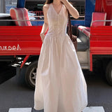 Fongt Island Pink Niche Gentle And Comfortable Thin Hanging Neck Dress Women Lace Splicing French Long Skirt