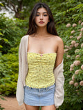 Fongt Cloth Forget French Pastoral Small Broken Flower Folded Bra Type Shoulder Boobs Boobs Design Style Wrapped Bra Blouse