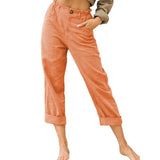 Leisure Summer Solid Color Cotton Linen Fashion Loose High Waist Casual