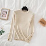Thick Pullovers Khaki Casual Button O-neck Chic