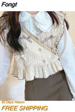 Kawaii Knitted Sweater Vest Women Japanese Style Sweet Patchwork Pullover Vest Female Korean Fashion Bow Knitwear 2023