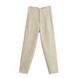 2021 Women High Wasit Suit Pants Trousers Vintage Style Pockets Buttons Office Lady Pants Pantalon