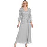 Wish Fashion Two-Piece Lace Cardigan Chiffon Dress Large Size Suit-Outfit
