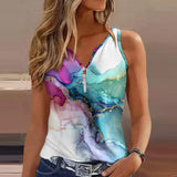 Fongt Summer 2024 New Women's Print T-Shirt Casual Sleeveless Sling Vest