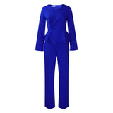 Fongt Set Autumn And Winter New Fashion OL Lotus Leaf Side V Collar Blouse Trousers Two-Set