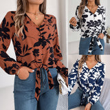 Shooting 2025 Autumn And Winter Casual Hit Color Flower Lantern Sleeve With Chiffon Shirts Women's