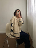 Aesthetic Moon Star Print Zip Up Cardigan-Outfit