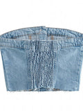 Denim Button Corset Tube Top-Outfit