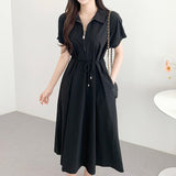 Fongt Chic Summer Age Reduction Retro Niche French Design Sense Temperament Casual Lace Waist Show Thin Dress-Outfit