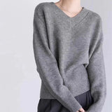 Fongt Autumn Winter New Style Lazy Wind Restoring Ancient Ways Temperament V Collar Design Sense Sweater Simple And Versatile Pure Color Sweater Female-Outfit