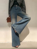 Fongt Water Wash Blue Jeans Women 2025 Autumn And Winter Temperament Niche New Fashion Micro-Horns Drag Wide Leg Pants