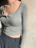 Button Up Long Sleeve Crop Top-Outfit