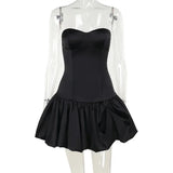 Ruched Strapless Puff Mini Dress-Outfit