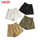 Women Cotton Shorts High Waist Buttons Pockets Female Retro Basic Casual Shorts Pantalones
