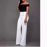Fongt Early Autumn New Solid Color Bhabred Decorative Button Straight High Waist Broad Leg Female
