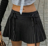 Pleated Lace Up Mini Skirt-Outfit