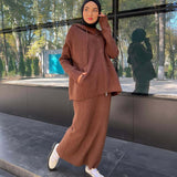 Fongt 2025 New Women's Solid-Color Hooded Knitwear Set