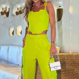 Fongt New Fashion Casual High-Waist Tight Vest Temperament Solid Color Suit Pants-Outfit