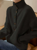 Fongt And Winter Women's Clothing Pure Color Leisure Single Row Buckle Collar Long-Sleeved Knitted Cardigan Women Elegant And Simple